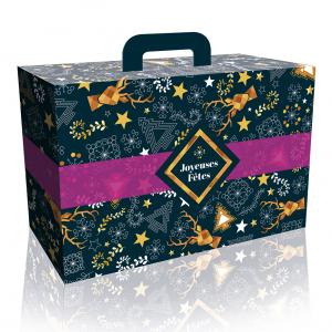Décor valise packaging joyeuses fêtes Noël violet